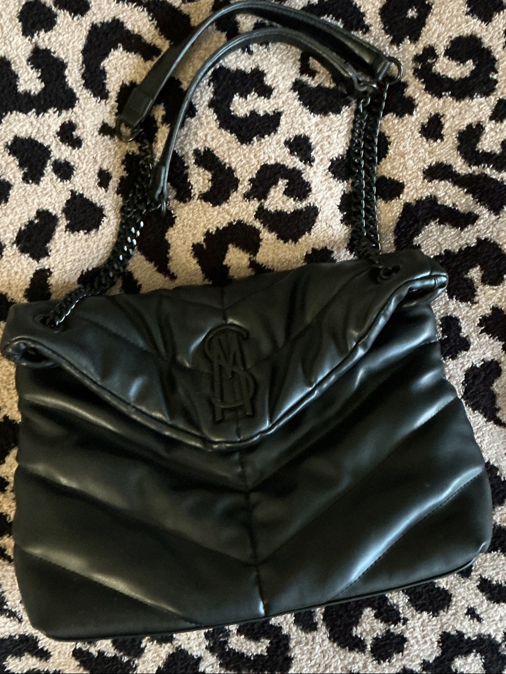 Steve Madden Black Quilted Chevron Shoulder Bag with Chain Straps
